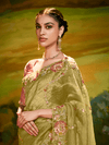 Designer Tissue Silk Saree in Olive Green With Embroidery