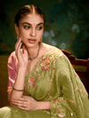 Designer Tissue Silk Saree in Olive Green With Embroidery