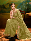 Designer Tissue Silk Saree in Olive Green With Embroidery