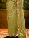 Designer Tissue Silk Saree in Olive Green With Embroidery