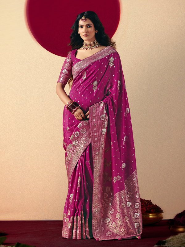 Magenta Banarasi Silk Saree