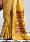 Mustard Yellow Woven Designer Linen Cotton Saree