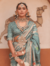 Dusty Blue Banarasi Dola Silk Saree
