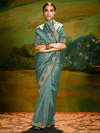 Dusty Green Tissue Silk Designer Saree with Embroidery
