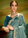 Dusty Green Tissue Silk Designer Saree with Embroidery