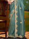 Dusty Green Tissue Silk Designer Saree with Embroidery