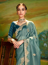 Dusty Green Tissue Silk Designer Saree with Embroidery
