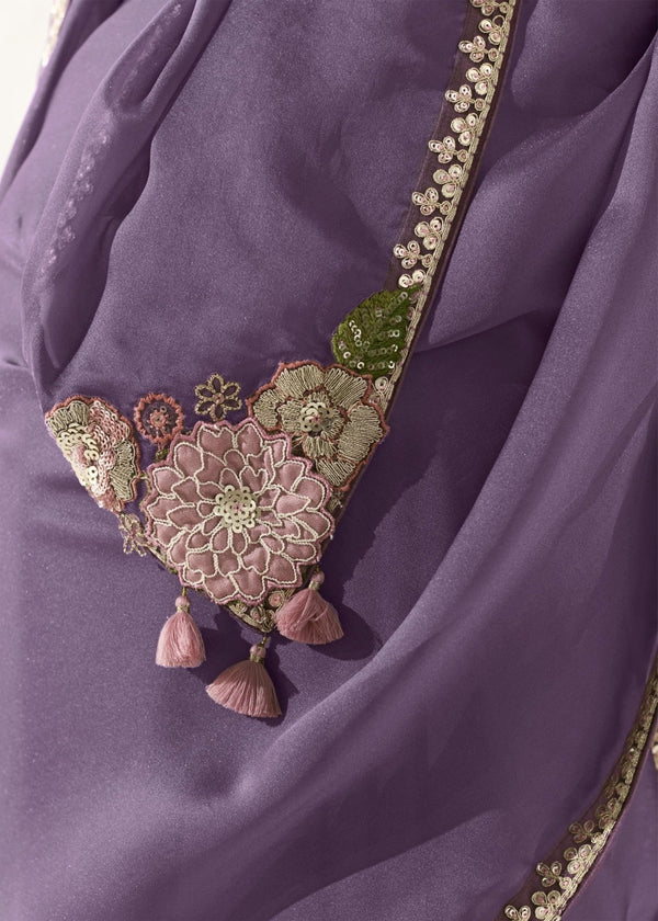 Dusty Lavender Organza Tissue Silk Saree