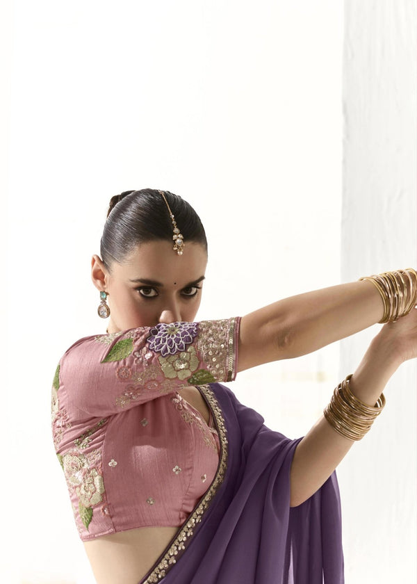 Dusty Lavender Organza Tissue Silk Saree