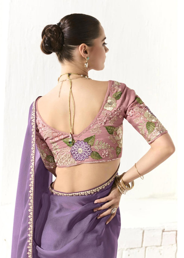 Dusty Lavender Organza Tissue Silk Saree