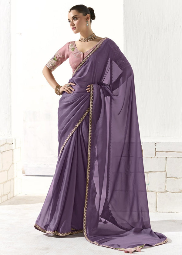 Dusty Lavender Organza Tissue Silk Saree