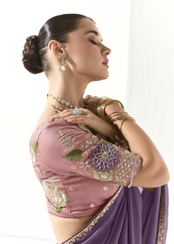 Dusty Lavender Organza Tissue Silk Saree