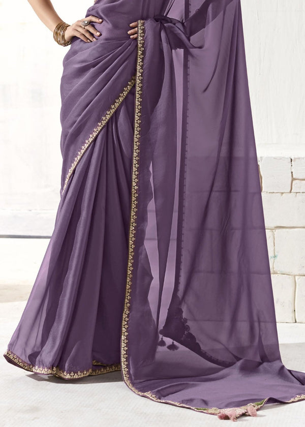 Dusty Lavender Organza Tissue Silk Saree