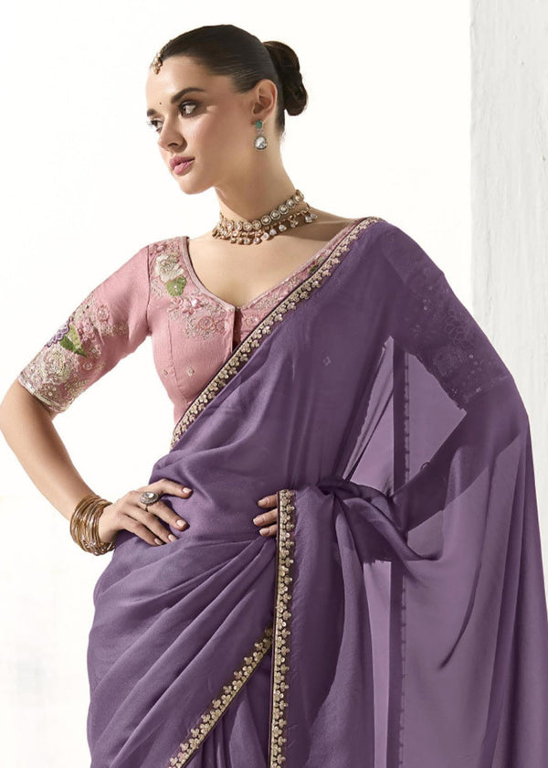 Dusty Lavender Organza Tissue Silk Saree