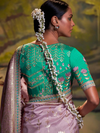 Dusty Lilac Banarasi Satin Silk Saree With Contrast Blouse