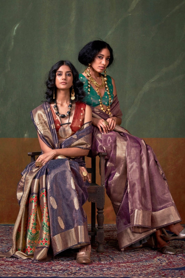 Dusty Mauve Paithani Tissue Silk Saree