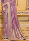 Dusty Mauve Pink Banarasi Crepe Silk Saree with Purple Contrast Blouse