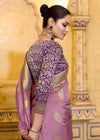 Dusty Mauve Pink Banarasi Crepe Silk Saree with Purple Contrast Blouse
