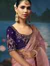 Dusty Pink Banarasi Dola Silk Saree, contrast blouse close-up