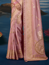 Dusty Pink Banarasi Dola Silk Saree, border and drape