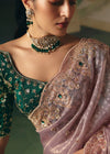 Dusty Pink Designer Silk Saree with Floral Embroidery Work