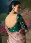 Dusty Pink Designer Silk Saree with Floral Embroidery Work