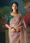 Dusty Pink Designer Silk Saree with Floral Embroidery Work