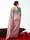 Dusty Pink Embroidered Designer Organza Silk Saree With Contrast Blouse