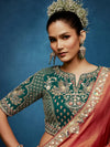 Dusty Rose Designer Silk Saree with Contrast Teal Green Blouse