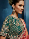 Dusty Rose Designer Silk Saree with Contrast Teal Green Blouse