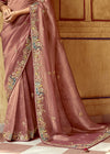 Dusty Rose Designer Tissue Silk Saree With Embroidery