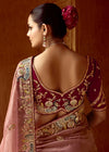 Dusty Rose Designer Tissue Silk Saree With Embroidery