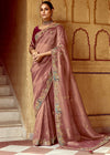 Dusty Rose Designer Tissue Silk Saree With Embroidery