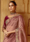 Dusty Rose Designer Tissue Silk Saree With Embroidery