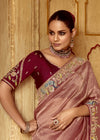 Dusty Rose Designer Tissue Silk Saree With Embroidery