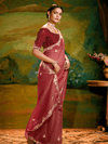 Dusty Rose Organza Designer Saree with Embroidery