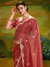 Dusty Rose Organza Designer Saree with Embroidery