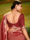 Dusty Rose Organza Designer Saree with Embroidery