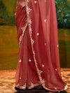 Dusty Rose Organza Designer Saree with Embroidery