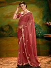 Dusty Rose Organza Designer Saree with Embroidery