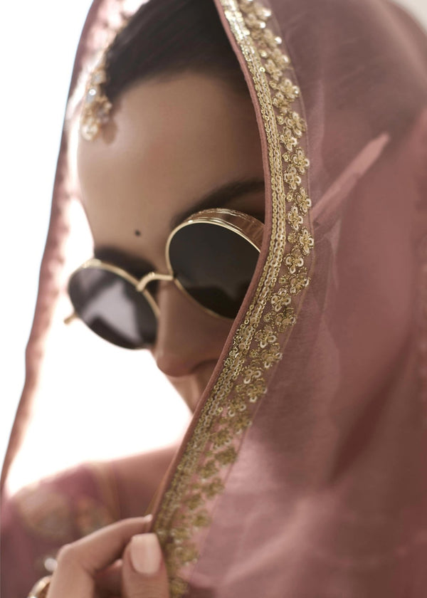 Dusty Rose Organza Tissue Silk Saree
