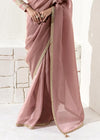 Dusty Rose Organza Tissue Silk Saree