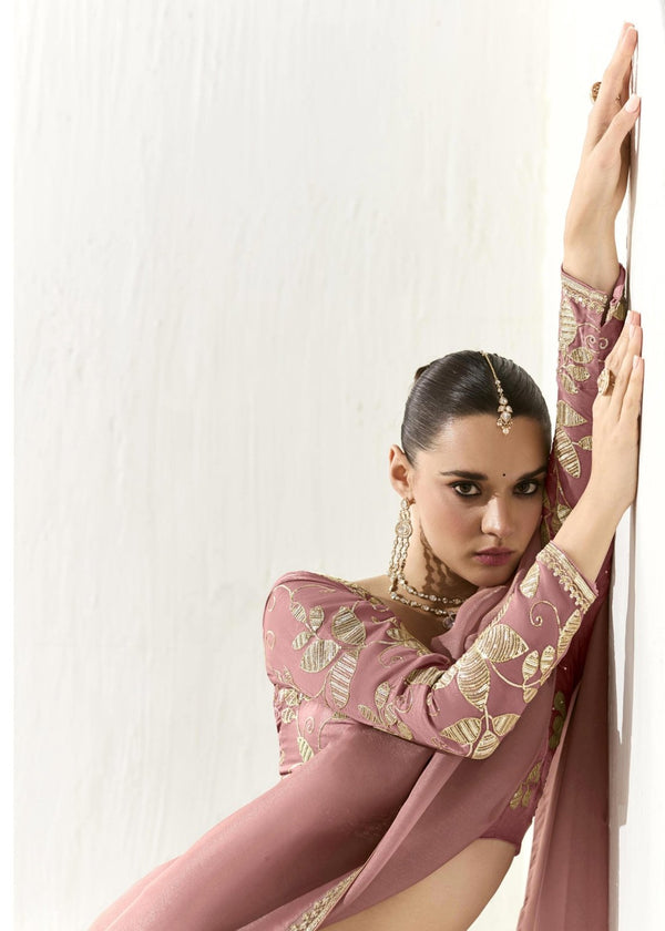 Dusty Rose Organza Tissue Silk Saree