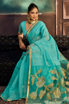 Aqua Blue Banarasi Cotton Silk Saree