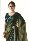 Emerald Green and Teal Organza Tissue Silk Saree