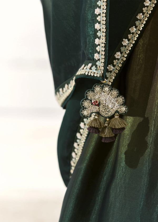 Emerald Green and Teal Organza Tissue Silk Saree