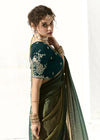 Emerald Green and Teal Organza Tissue Silk Saree