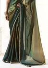 Emerald Green and Teal Organza Tissue Silk Saree