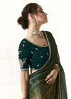 Emerald Green and Teal Organza Tissue Silk Saree