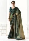Emerald Green and Teal Organza Tissue Silk Saree